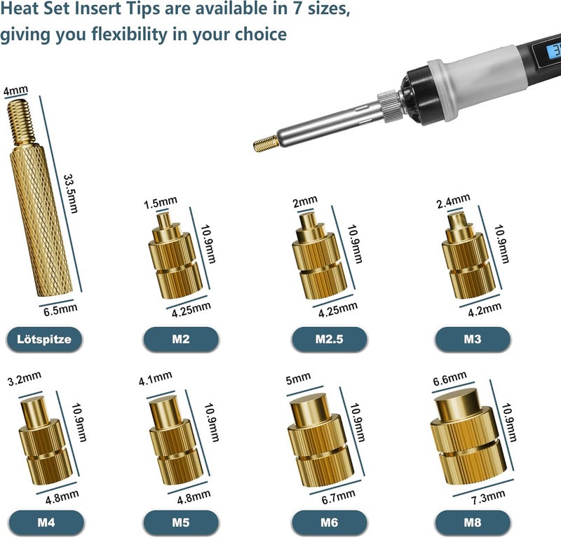 DACKZZM Heat Set Insert Tool with Slide Rail Heat Insert Press Auto-Return Soldering Iron Vertical Heat Pressing Machine M2/M2.5/M3/M4/M5/M6(1/4)/M8 Threaded Inserts Tool for 3D Printing Components - Image 2